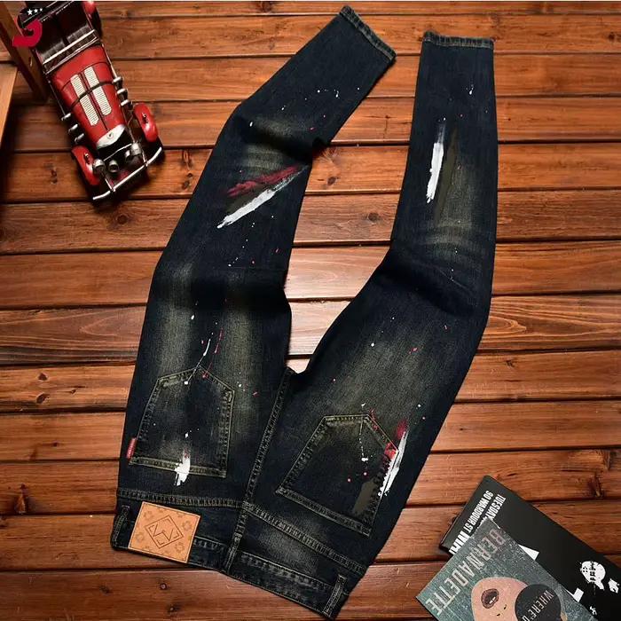 Jeans Homme Tendance Urbaine Bleu Rétro Élastique Coupe Slim Déchiré Vintage Designer Stretch Décontracté Denim Hombre