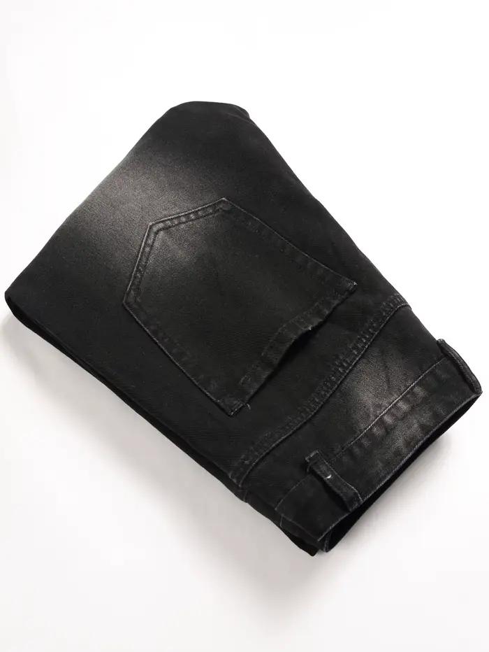 Jean noir Y2K taille moyenne jambe droite homme pantalon avec étoile argentée Design en détresse déchiré Denim