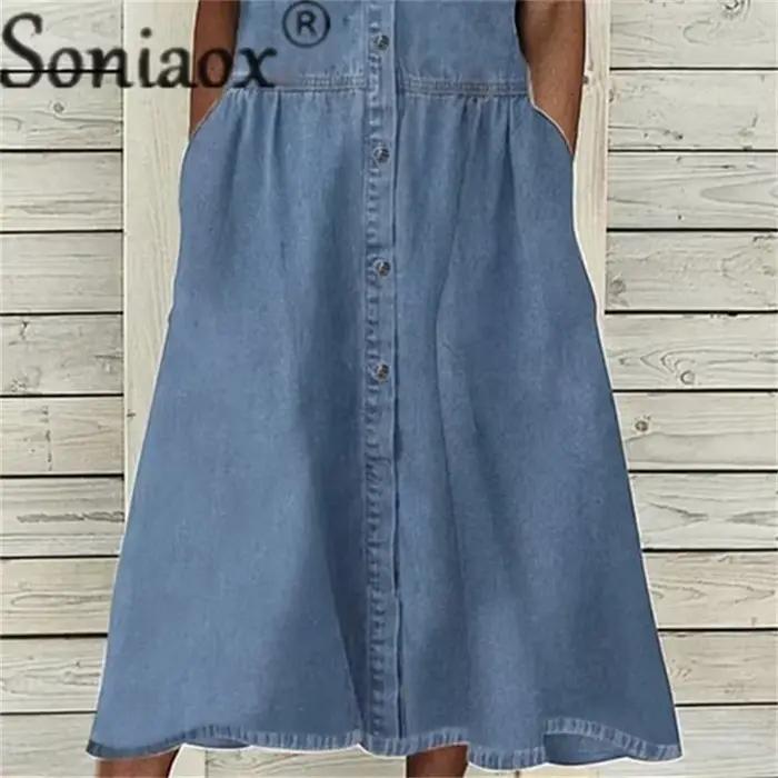 Robe en Denim à Manches Courtes pour Femme