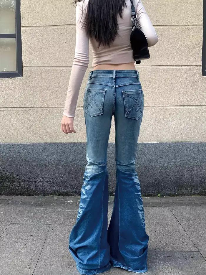 Nouvelle tendance américaine Jeans délavés et vieillis à dégradé bleu et blanc classique