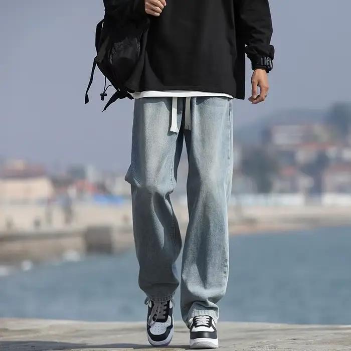 2025 printemps/été nouveau 4 couleurs rétro vieilli hommes ample jambe droite jean mode coréenne haute rue Denim