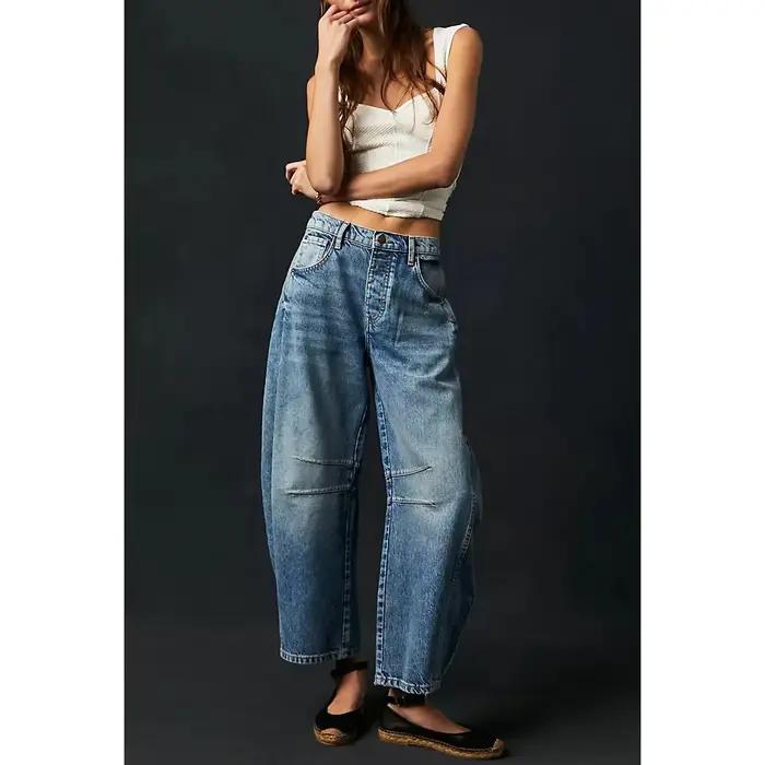 Jean maman Denim femme pantalon à jambes larges longueur cheville poches de lavage taille moyenne en détresse Y2k Streetwear haute rue ample 2025