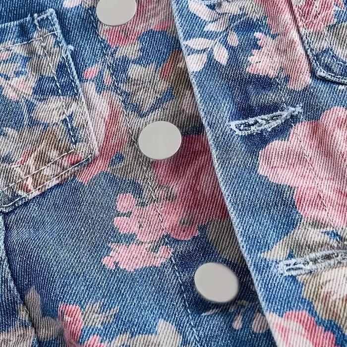 Salopette en jean vintage délavée à imprimé floral pour femme