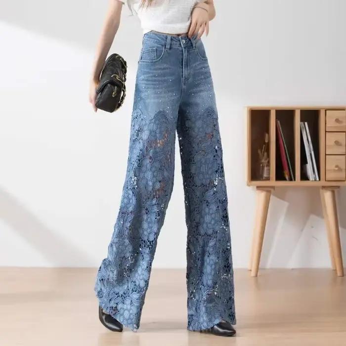 Pantalon évasé denim vintage pour femmes élégance décontractée automne hiver style moderne polyvalence ajustement ample droit