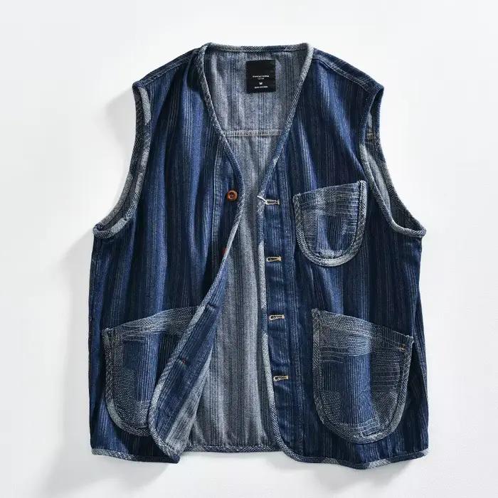 Gilet en jean sans manches délavé pour homme