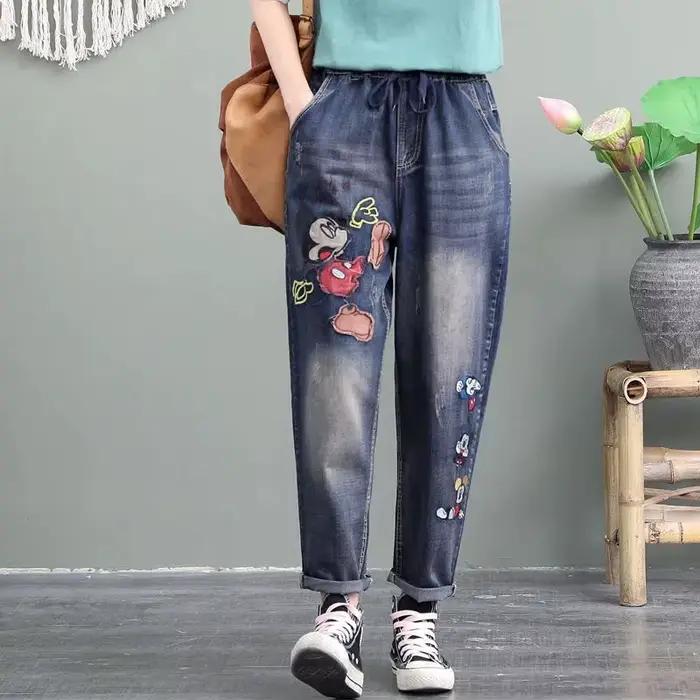 Jean denim élastique surdimensionné pour femme