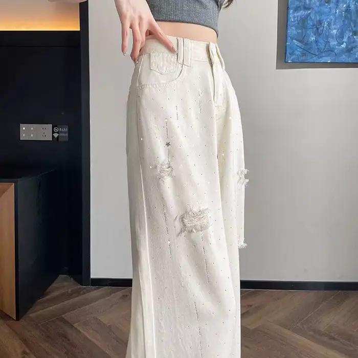 Jean blanc respirant à jambes larges pour femmes