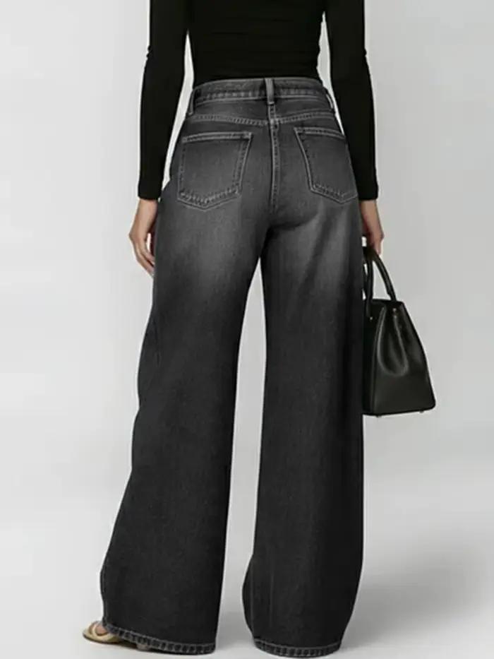 Jean large décontracté bleu délavé avec œillets métalliques pour femme occasions toute saison