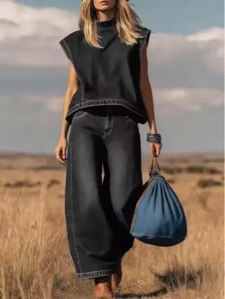 Ensemble pantalon en jean pour femme