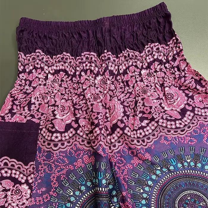 Pantalon Hippie Bohème Ample pour Femme, en Rayonne, avec Poches, Taille Haute, Imprimé, pour Yoga, Plage, Quotidien, Harem, Jogging, Extérieur