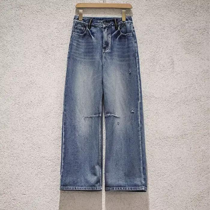 Maden – jean en Denim taille basse pour femme, pantalon Long décontracté, délavé, lourd, avec fermeture éclair YKK, pour le printemps et l'automne