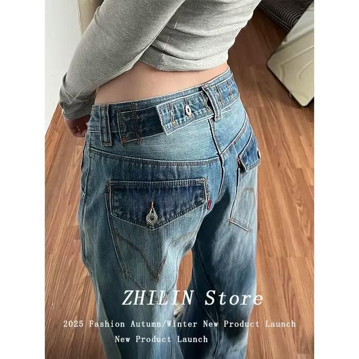 Jean bleu femme Hip-hop Vintage Streetwear Y2K jambe large