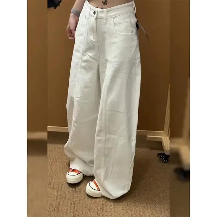 Jean blanc ample femme style streetwear pantalon baggy confortable printemps automne occaions décontractées