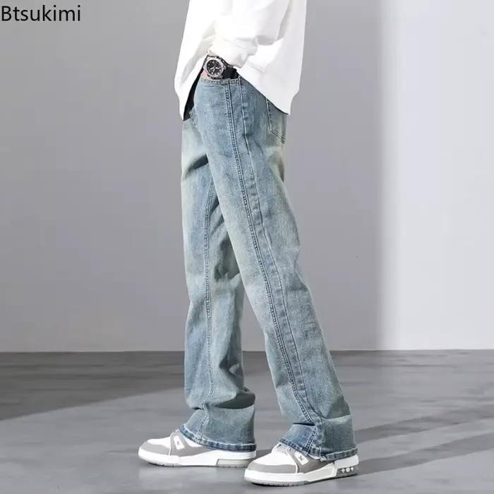 Nouveau Jean Rétro Homme 2026 Tendance Streetwear Printemps-Été Coupe Ample Décontractée Jambe Droite Micro Évasée
