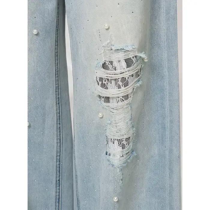ELFSACK Jean bleu clair délavé à jambes larges