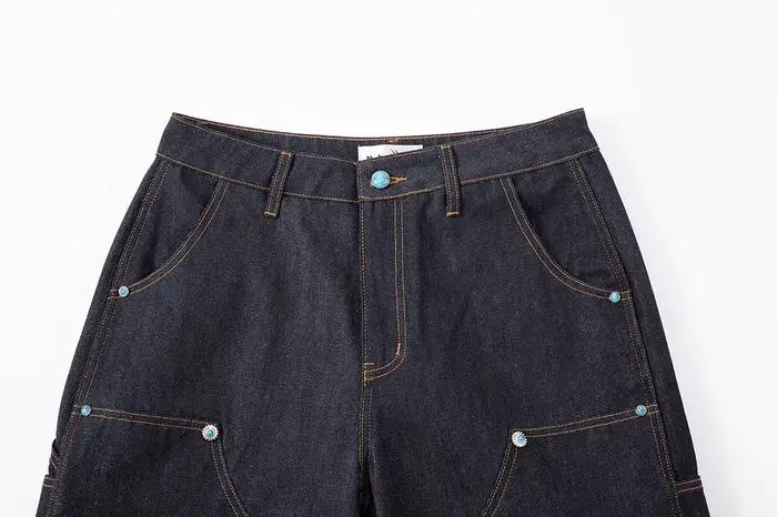 High Street Turquoise couleur originale Baggy jean Shorts pour hommes jambe large décontracté solide Denim cinq points pantalon surdimensionné
