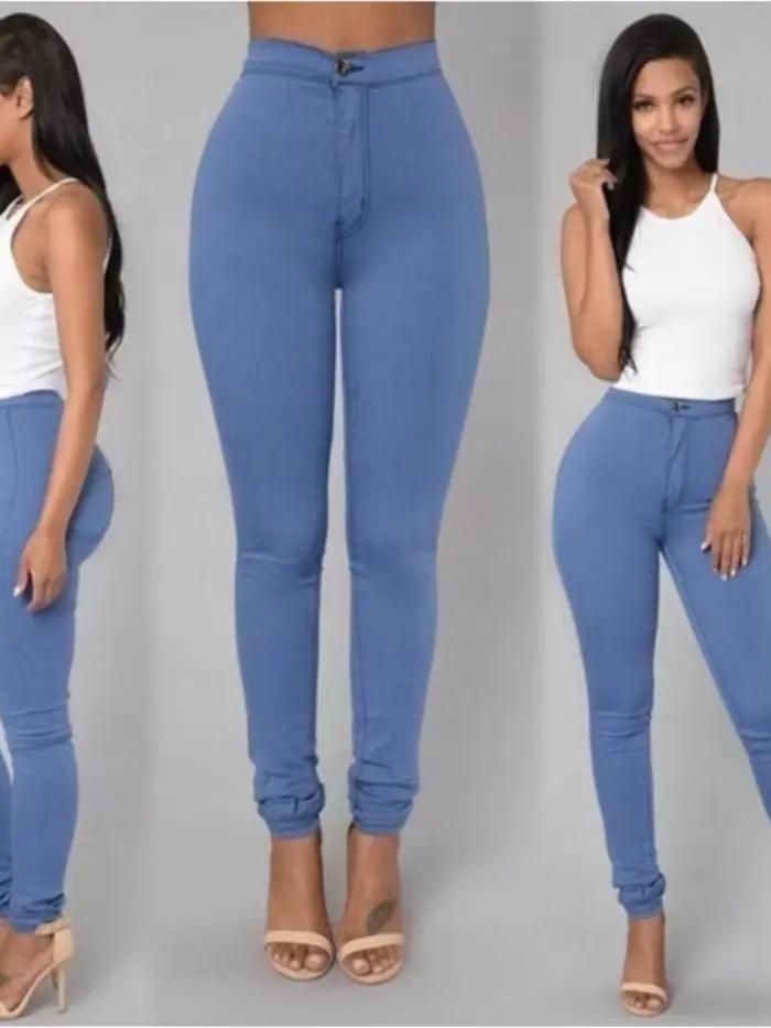 Couleur unie jean moulant Femme blanc noir taille haute rendu