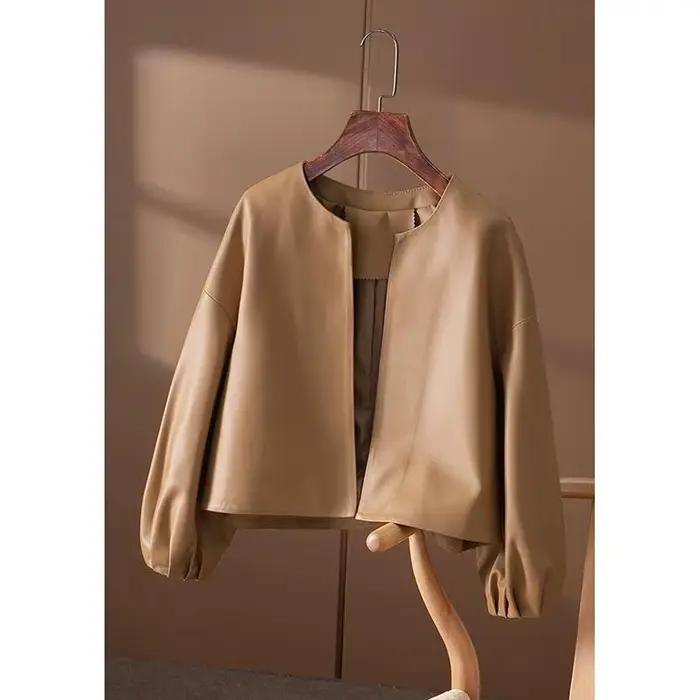 Blouson en cuir PU Femme, de haute qualité, court et Simple, printemps-automne