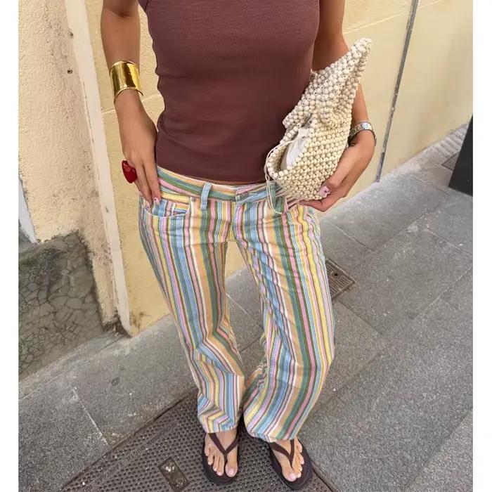 Pantalon en jean rayé taille basse pour femme