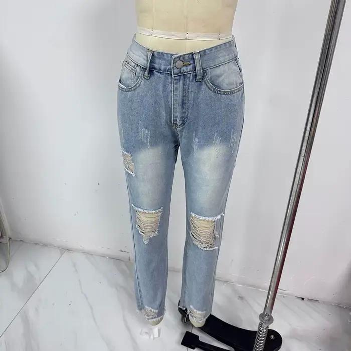 Pantalon en denim déchiré pour femme, jean slim, style décontracté, coupe haute, adoucissant, idéal pour le bureau et les soirées