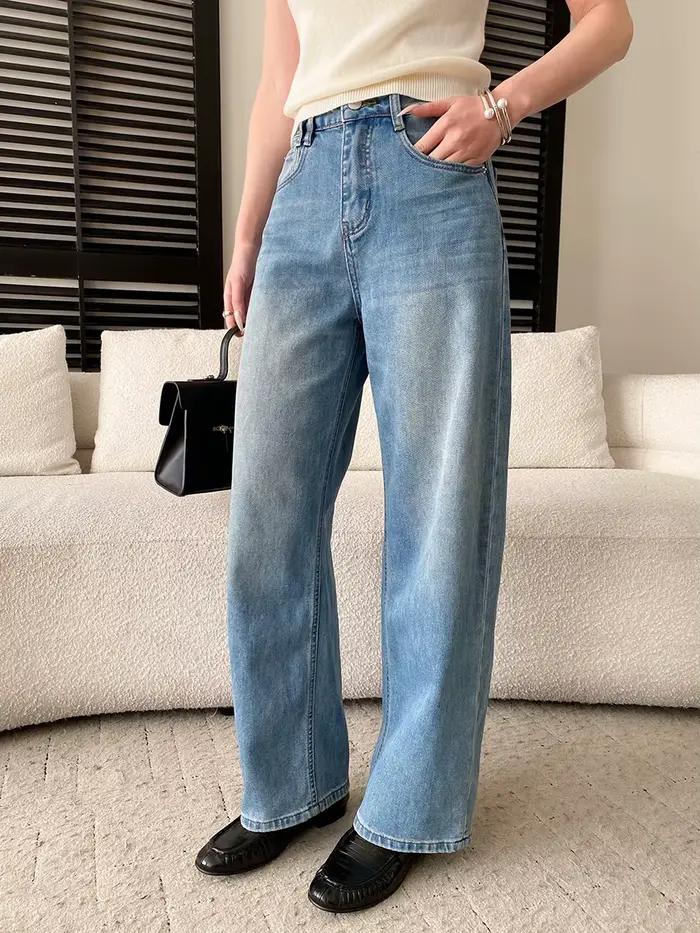 Jeans décontractés vintage bleus à jambe large et droite pour femmes