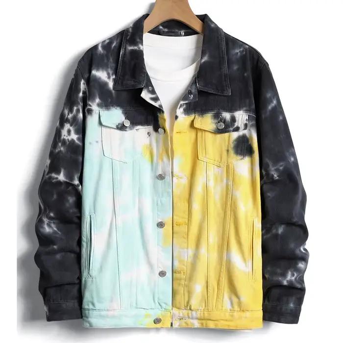 Veste en jean teint par nouage pour hommes