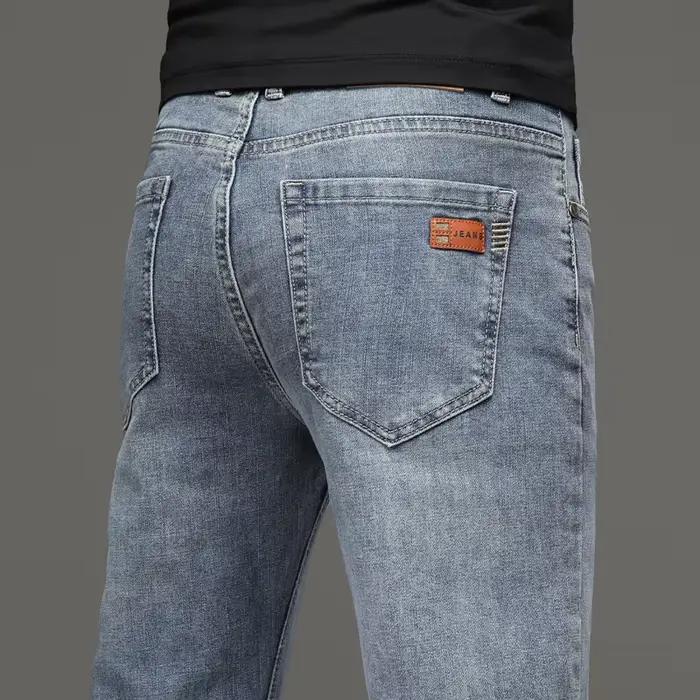 Jean décontracté homme 2026 coupe classique coton adoucissant extensible gris bleu-blanc pour homme toutes saisons occasions shopping