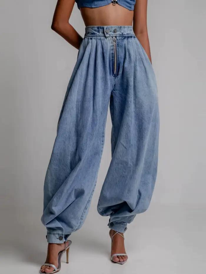 Jeans sarouels amples pour femmes, style vintage, décontracté, polyester doux, poches, ajustement régulier, adapté à toutes les saisons, idéal pour les sorties et les événements