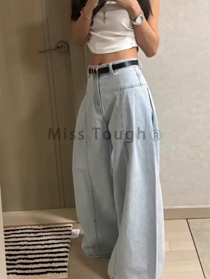 Jean à jambes larges Miss Tough pour femmes, denim mince, style vintage coréen, nouveau design féminin, haute taille, amincissant, droit, mode printemps
