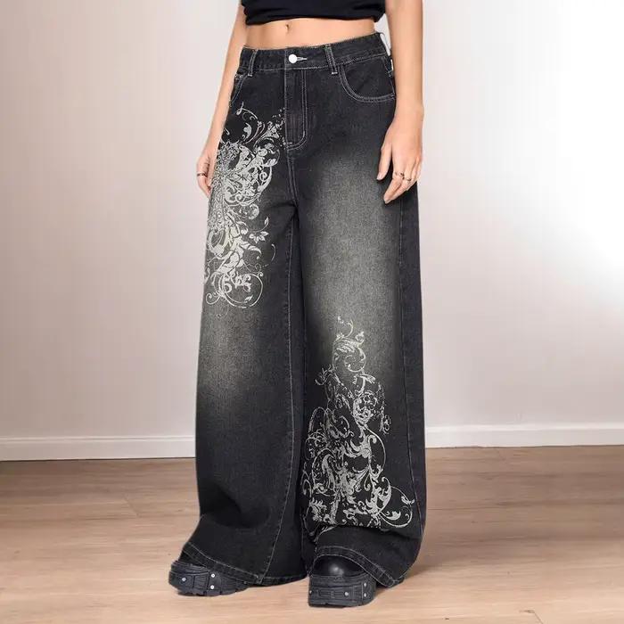 Jean rétro américain style BF personnalisé Y2K imprimé hip-hop taille basse fille chaude mode pantalon ample décontracté