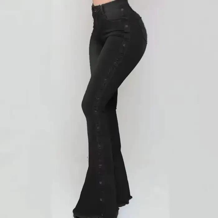Jeans évasés taille haute pour femmes, pantalons streetwear vintage, longueur au sol, printemps, automne, bleu, gris, noir, taille standard