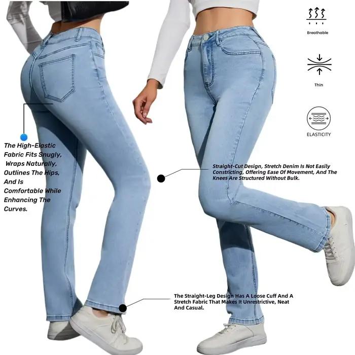 Jean à la mode pour femme Y2k Style bleu pantalon en Denim extensible jambe droite confort taille haute