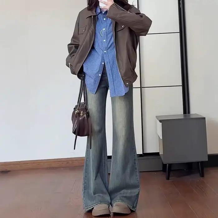 Jean rétro bleu ample à jambe large pour femme