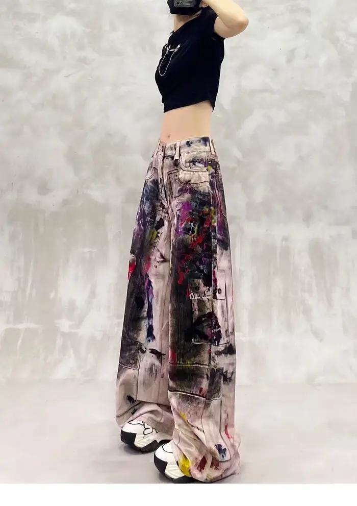 Y2k jean dames Cool peint Graffiti avec taille haute et coupe ample