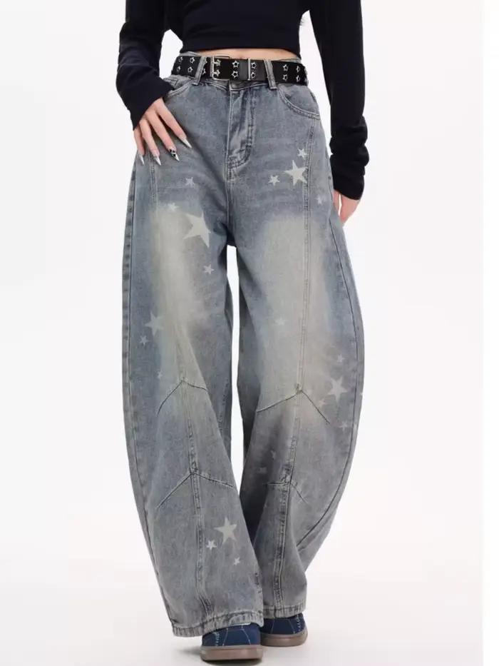 2025 américain rétro Y2K mode étoile imprimé en détresse bleu jean Pantalon pour femmes vêtements dame Denim