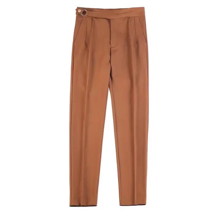 Pantalon décontracté taille haute homme style britannique automne hiver coton polyester élégant pour hommes occasions décontractées et formelles