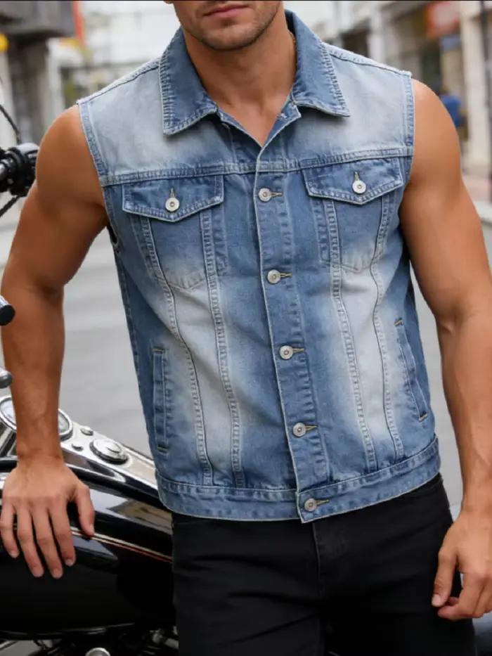 Nouvelle veste sans manches en jean délavé rétro pour homme