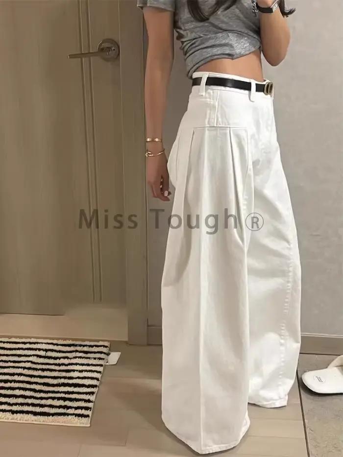 Jean à jambes larges Miss Tough pour femmes, denim mince, style vintage coréen, nouveau design féminin, haute taille, amincissant, droit, mode printemps