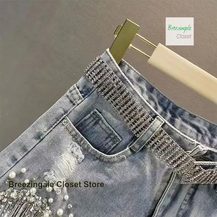 Short en jean à strass pour femmes