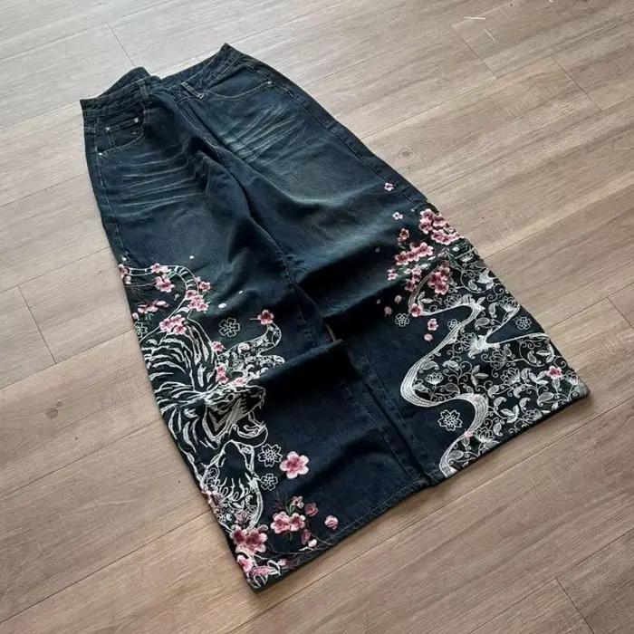 Nouveau Jean Baggy Y2K à Motif Tigre Brodé, Style Gothique Harajuku Hip Hop Populaire, Pantalon Large Décontracté pour Femme