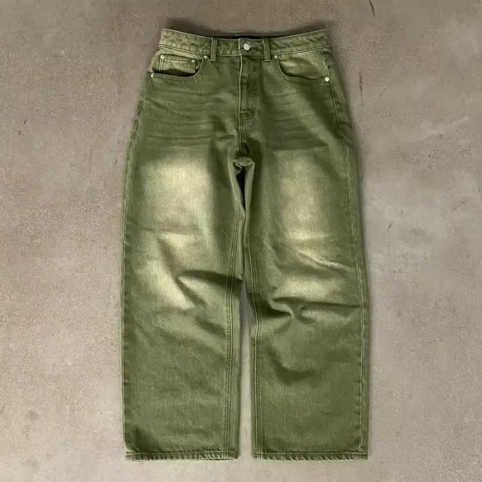Jean Baggy Y2K Street Matcha en Denim Vert avec Broderie 6 Ball