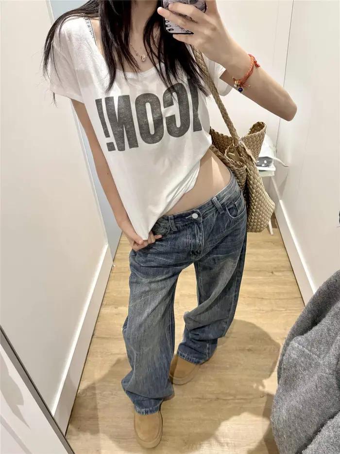 Pantalon en jean ample rétro américain pour femmes