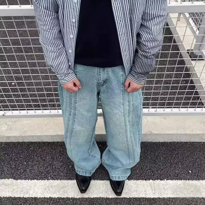 Nouveau Jean Vintage Délavé à Rayures Latérales pour Homme 2026 – Style Y2K Streetwear