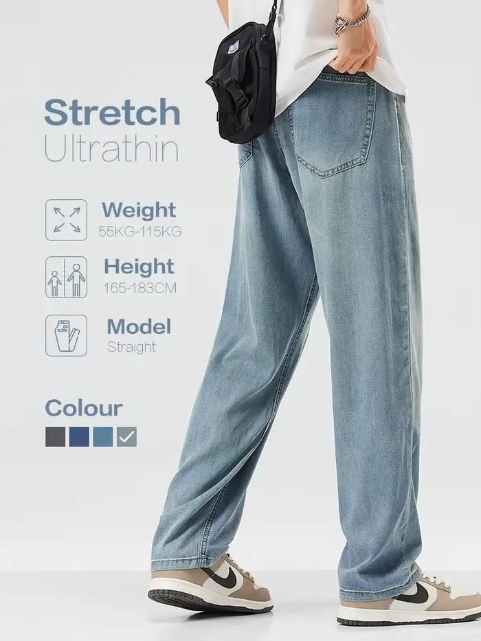 Jeans en Lyocell décontractés et élégants pour hommes, Occasions quotidiennes et spéciales, Tailles moyennes et grandes, Pantalons droits pour le travail et les loisirs