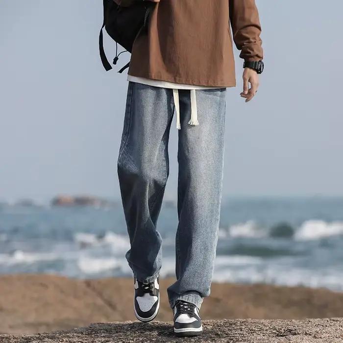 2025 printemps/été nouveau 4 couleurs rétro vieilli hommes ample jambe droite jean mode coréenne haute rue Denim