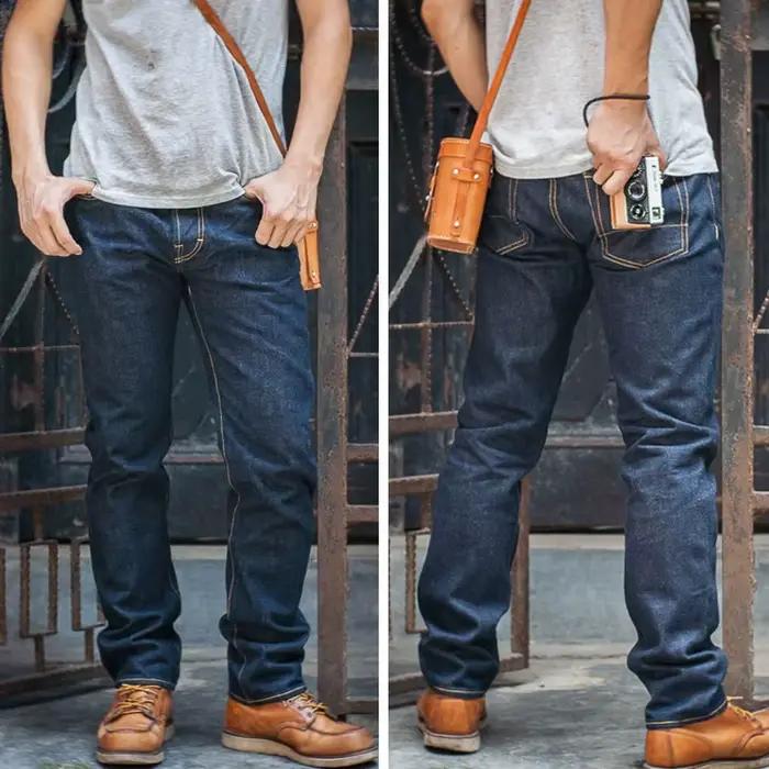 Jean Red Tornado 16oz Slim Straight Fit en denim rose délavé à bords francs