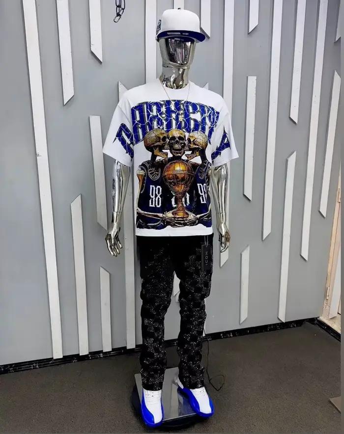 Style sportif crânes joueur de basket-ball motif imprimé respirant manches courtes pour Couple années 90 blanc basique Simple T-Shirts