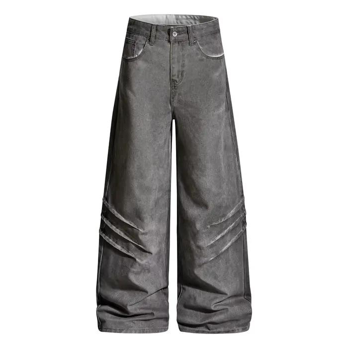 Jeans droits délavés et vieillis pour hommes et femmes