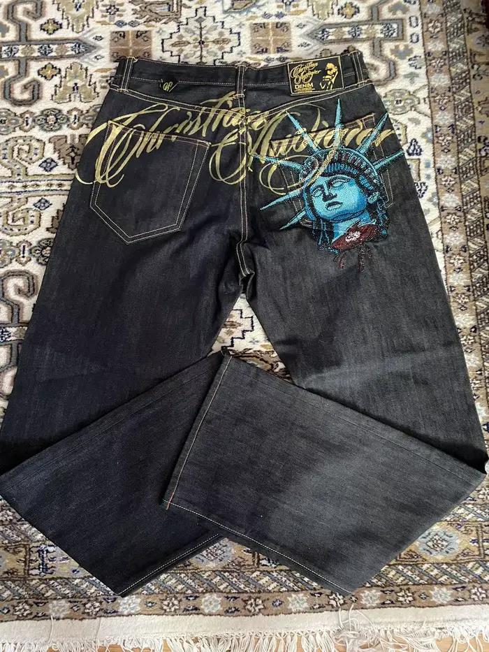 Vintage années 2000 Statue de la Liberté Jean Taille haute Baggy Pantalon