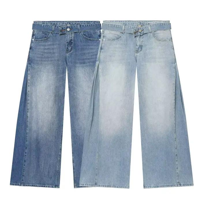 Jean décontracté lavé à jambe droite pour femme